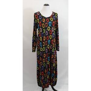 AINO Finland M Medium Black Colorful Circles Print Long Sleeve Bubble Hem Midi